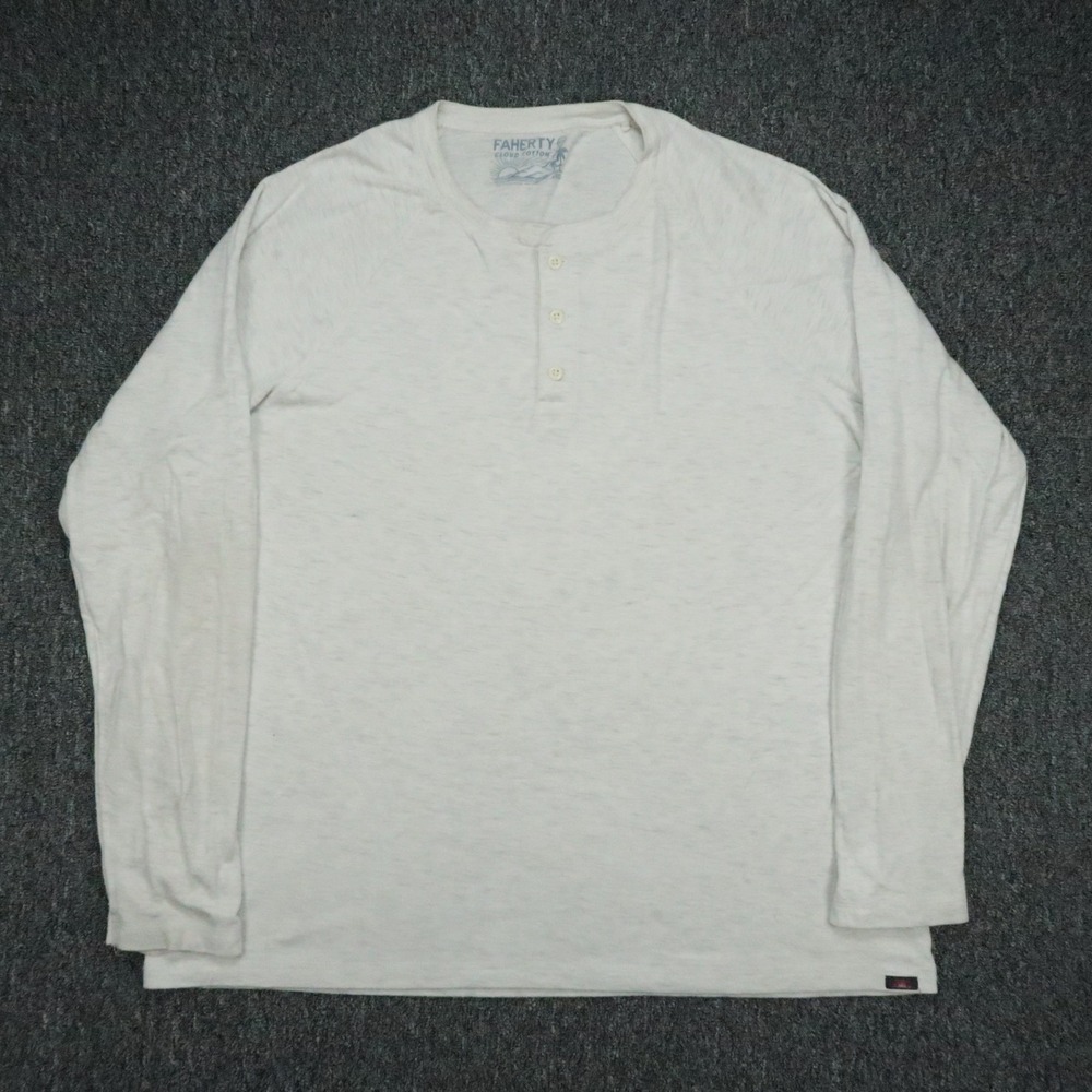 Faherty Shirt Mens XXL Gray Cloud Cotton Henley Long Sleeve Tee